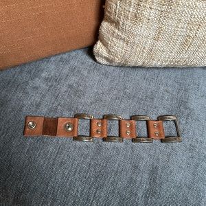Brown leather and metal cuff bracelet